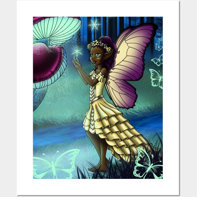 African American Fairy and Mushrooms Wall Art by treasured-gift